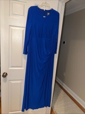Vince Camuto Cobalt Blue Long Sleeve Draped Maxi Dress